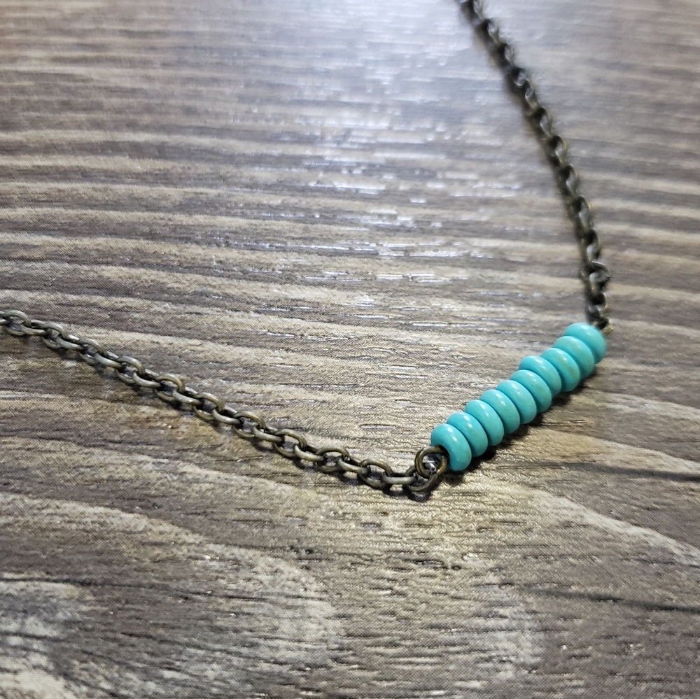 Boho Necklace Blue Turquoise Bronze Tone - Picture 8 of 8